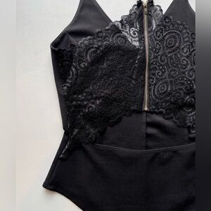 Black Lace Zip-Up Top